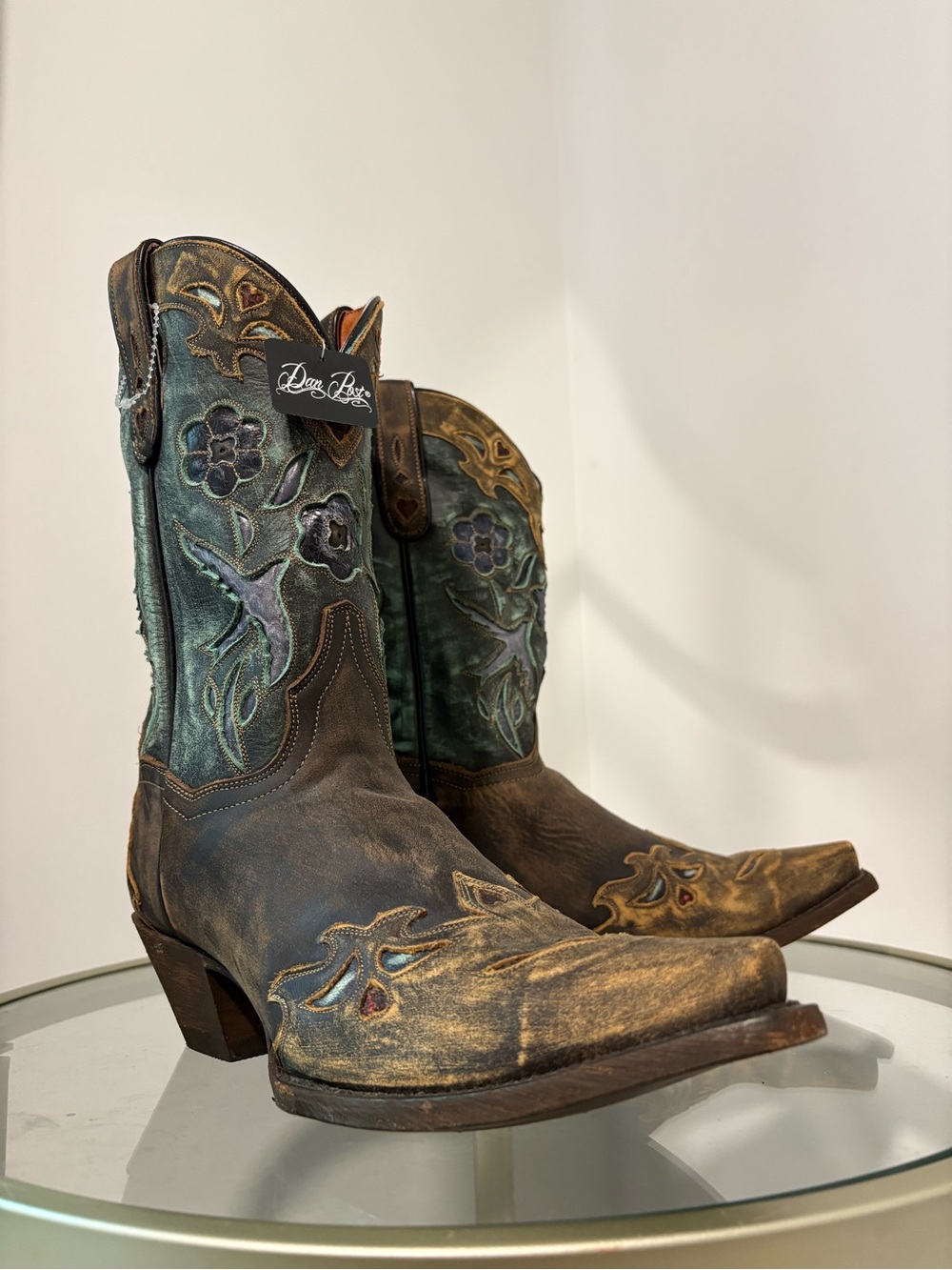 NWT Dan Post Indie Western Cowboy Leather Brown Turquoise Embroidered Size 11